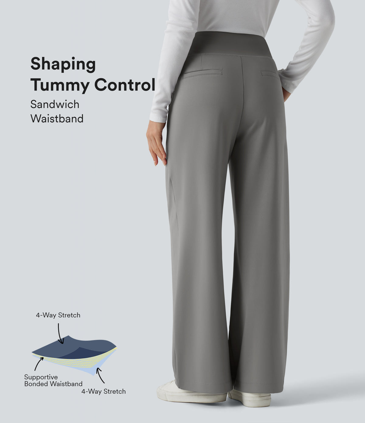 High Waisted Tummy Control Straight Leg Work Trousers with Pockets — Silent Storm — view 1