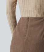 High Waisted Back Zipper Split Hem 2-in-1 Corduroy Casual Skirt-Longer Length — Acorn — view 6