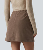 High Waisted Back Zipper Split Hem 2-in-1 Corduroy Casual Skirt-Longer Length — Acorn — view 3