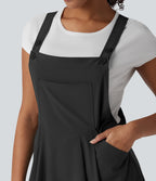 Adjustable Straps Flowy Quick Dry Mini Casual Pinafore Dress with Pockets — Black — view 5