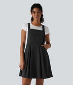 Adjustable Straps Flowy Quick Dry Mini Casual Pinafore Dress with Pockets — Black — view 4