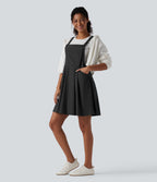 Adjustable Straps Flowy Quick Dry Mini Casual Pinafore Dress with Pockets — Black — view 7