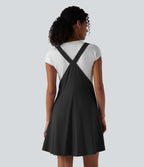 Adjustable Straps Flowy Quick Dry Mini Casual Pinafore Dress with Pockets — Black — view 3