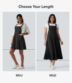 Adjustable Straps Flowy Quick Dry Mini Casual Pinafore Dress with Pockets — Black — view 2