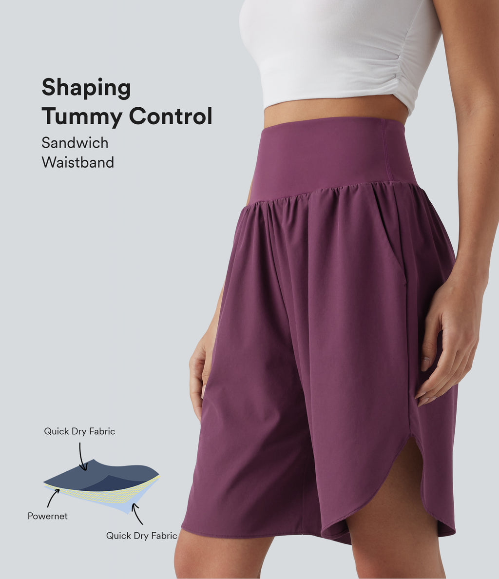 High Waisted Tummy Control Split Hem Quick Dry Resort Shorts with Pockets — Amaranth — view 1