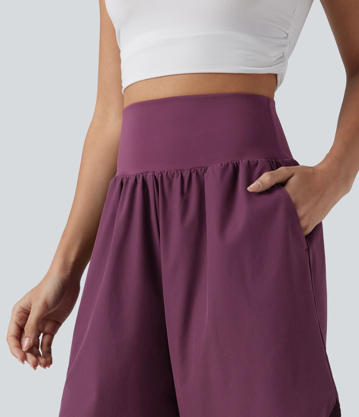 High Waisted Tummy Control Split Hem Quick Dry Resort Shorts with Pockets — Amaranth — view 4