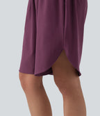High Waisted Tummy Control Split Hem Quick Dry Resort Shorts with Pockets — Amaranth — view 5
