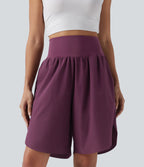 High Waisted Tummy Control Split Hem Quick Dry Resort Shorts with Pockets — Amaranth — view 3