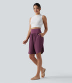 High Waisted Tummy Control Split Hem Quick Dry Resort Shorts with Pockets — Amaranth — view 6