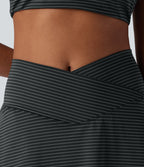 High Waisted Crossover 2-in-1 Stripe Mini Tennis Skirt with Pockets — Steel Stripe — view 7
