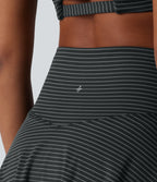 High Waisted Crossover 2-in-1 Stripe Mini Tennis Skirt with Pockets — Steel Stripe — view 6