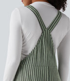 Stripe Flowy Midi Casual Dress with Pockets — Grey Green Black Stripes — view 5