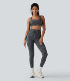 Leopard Print High Waisted Drawstring Yoga Leggings with Pockets — Shadow Leopard — view 6