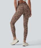 Crossover High Waisted Leopard Print Yoga 7/8 Leggings with Pockets — Blush Safari — view 2