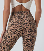 Crossover High Waisted Leopard Print Yoga 7/8 Leggings with Pockets — Blush Safari — view 6