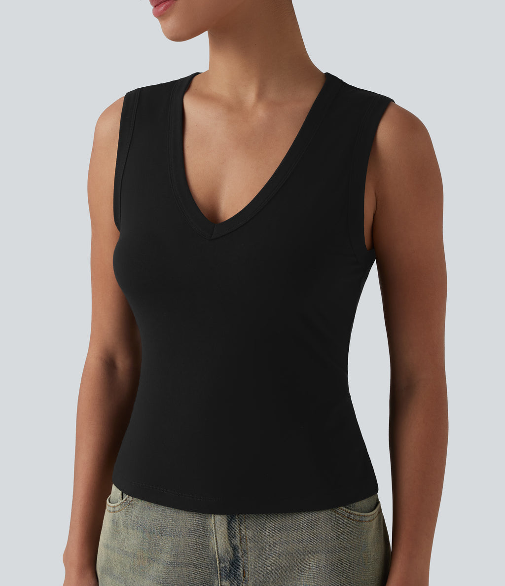 V-neck Casual Tank Top — Black — view 6