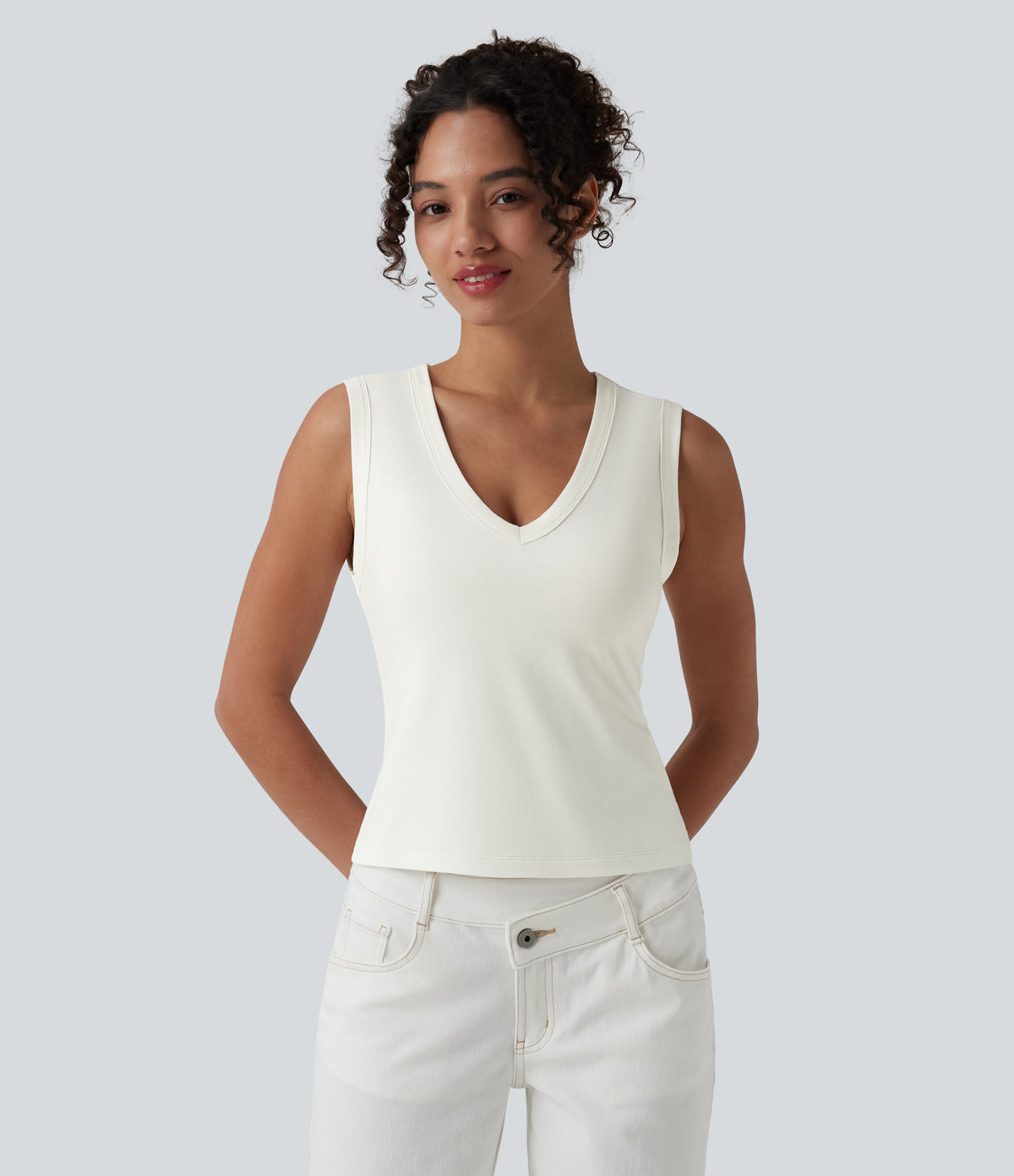 V-neck Casual Tank Top — Star White — view 2