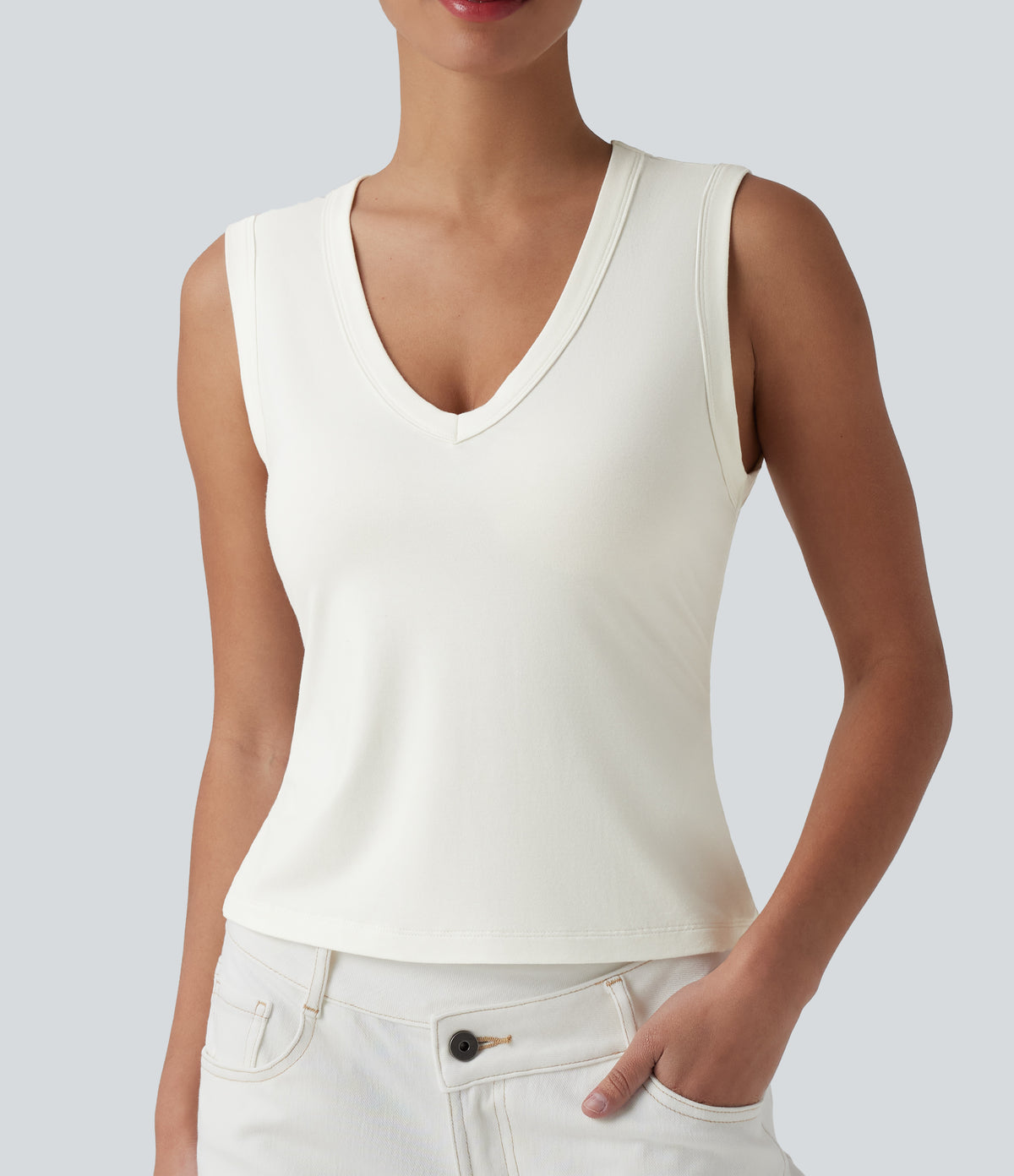 V-neck Casual Tank Top — Star White — view 1