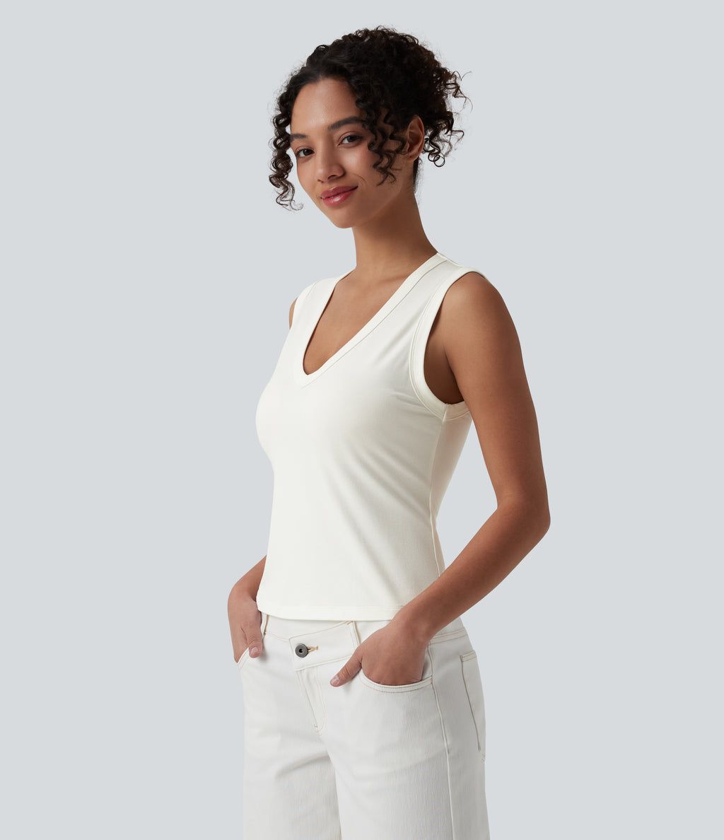 V-neck Casual Tank Top — Star White — view 4