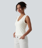 V-neck Casual Tank Top — Star White — view 4
