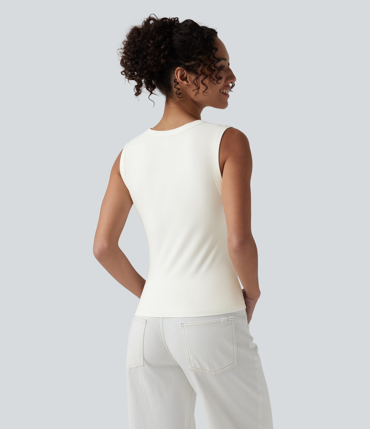 V-neck Casual Tank Top — Star White — view 3
