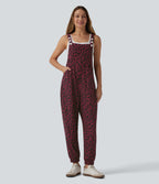 Adjustable Straps Leopard Print Waffle Casual Jogger Dungarees with Pockets — Maroon Leopard — view 6