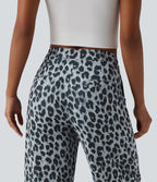 Asymmetric Mid Rise Tapered Leopard Print Waffle Work Trousers with Pockets — Frosted Panther — view 5
