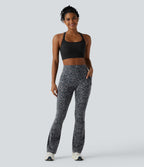 Leopard Print High Waisted Scrunch Butt Lifting Tummy Control Yoga Bootcut Leggings with Pockets — Shadow Leopard — view 7