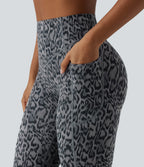 Leopard Print High Waisted Scrunch Butt Lifting Tummy Control Yoga Bootcut Leggings with Pockets — Shadow Leopard — view 4