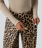 High Waisted Tie Side Wide Leg Leopard Print Work Trousers — Gold Leopard Print — view 4