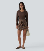 High Waisted Leopard Print Waffle Mini Casual Skort — Noir Safari — view 5
