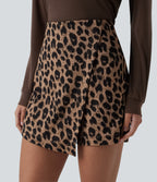 High Waisted Leopard Print Waffle Mini Casual Skort — Noir Safari — view 4