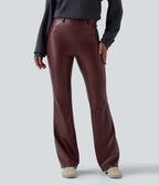 High Waisted Stretchy PU Fleece Casual Flare Trousers with Pockets — Andorra — view 2