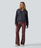 High Waisted Stretchy PU Fleece Casual Flare Trousers with Pockets — Andorra — view 7
