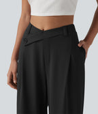 Asymmetric High Waisted Work Baggy Trousers with Pockets — Black — view 4