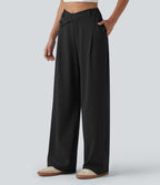 Asymmetric High Waisted Work Baggy Trousers with Pockets — Black — view 3