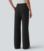 Asymmetric High Waisted Work Baggy Trousers with Pockets — Black — view 2