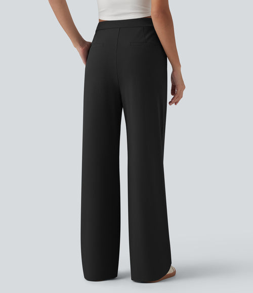 Asymmetric High Waisted Work Baggy Trousers with Pockets — Black — view 2