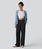 Asymmetric High Waisted Work Baggy Trousers with Pockets — Black — view 6