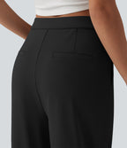 Asymmetric High Waisted Work Baggy Trousers with Pockets — Black — view 5