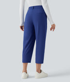 High Waisted Cropped Work Tapered Trousers with Pockets — Sodalite Blue — view 2