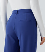 High Waisted Cropped Work Tapered Trousers with Pockets — Sodalite Blue — view 5