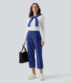 High Waisted Cropped Work Tapered Trousers with Pockets — Sodalite Blue — view 6