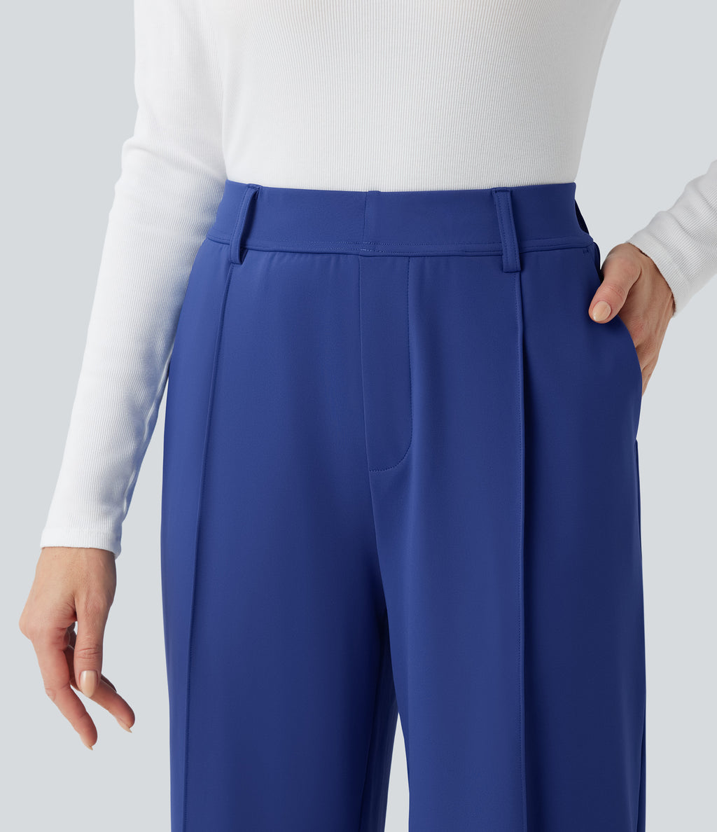High Waisted Cropped Work Tapered Trousers with Pockets — Sodalite Blue — view 4