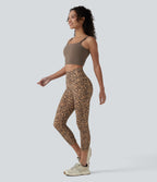 Leopard Print High Waisted Tummy Control Training Capri Leggings with Pockets — Tan Leopard — view 6