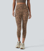 Leopard Print High Waisted Tummy Control Training Capri Leggings with Pockets — Tan Leopard — view 3