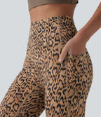 Leopard Print High Waisted Tummy Control Training Capri Leggings with Pockets — Tan Leopard — view 4