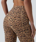 Leopard Print High Waisted Tummy Control Training Capri Leggings with Pockets — Tan Leopard — view 5