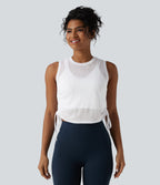 Crossover Cut-out Back Drawstring Hem Workout Tank Top — White — view 3
