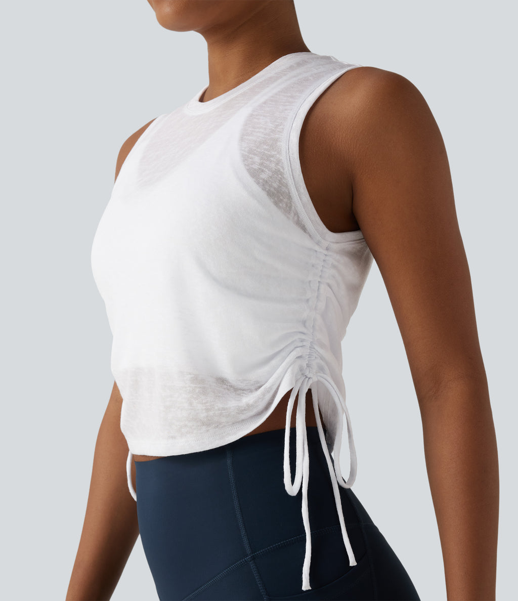 Crossover Cut-out Back Drawstring Hem Workout Tank Top — White — view 7
